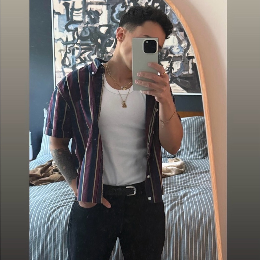 Cropped Striped Short Sleeve Shirt